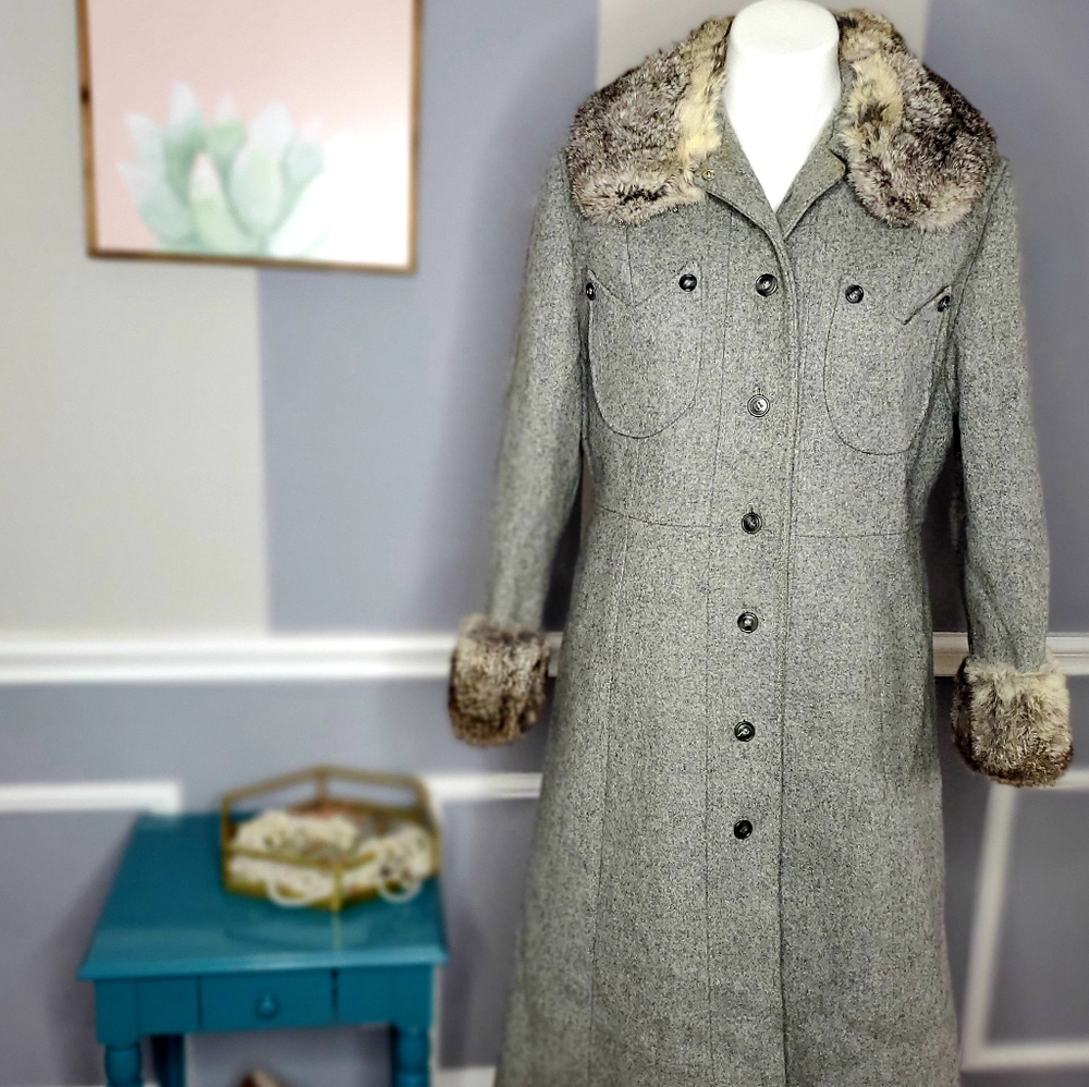 Vintage 1960s Wool and Rabbit Fur Coat size Med/Lg